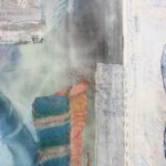 Cas Holmes, Wanderer's Nightsong (detail), 2021. 80cm x 50cm (31" x 20"). Sun printed, printing, painted and dyed vintage materials, machine and hand stitch. Linen tablecloth, kitchen domestic cloth.