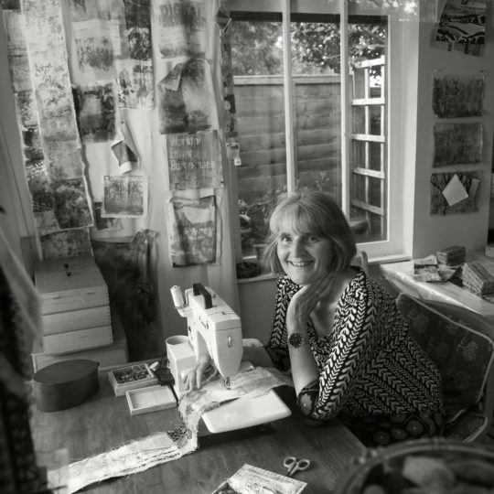 Cas Holmes working in her studio. Photo: Robert Greshoff