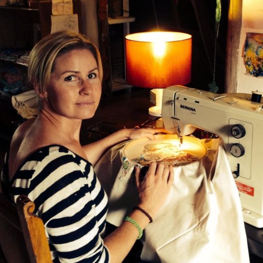 Sophie Standing, sewing an elephant on her grandmother's old Bernina 830 Record, 2016