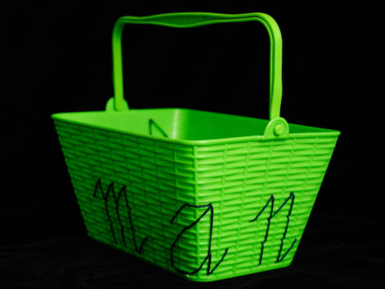 Bren Ahearn, Manmade #4, 2007, 9.5"H X 10.5"W, Double Running Stitch, Plastic Basket and Cotton, Photo by Kiny McCarrick