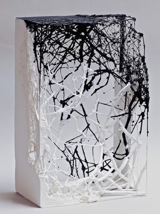 Atsuko Chirikjian, Incomplete, 2014,10"x7"x4",twig, wire, net, paper.