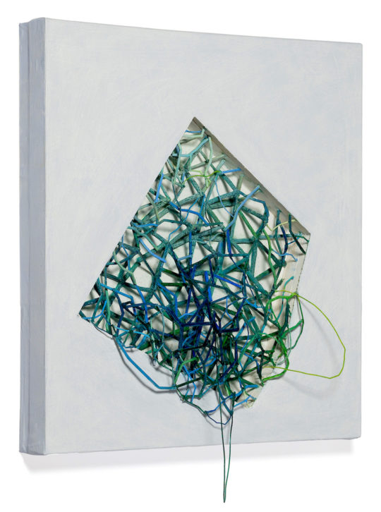 Atsuko Chirikjian, A Pentagon within, 2015. Rope, paper, stick, wire.