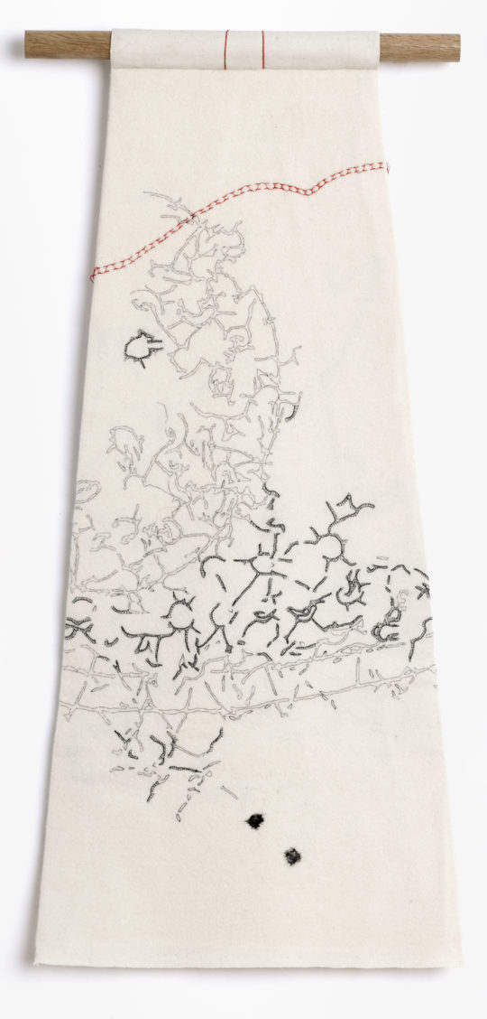 Caroline Bartlett, Backwards, Forwards, 2011, 34 x 317 cm, detail hand stitch