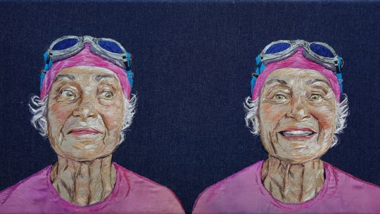Susie Vickery, Fiona, 2020. 61cm x 31 cm (24" x 12"). Embroidery, appliqué. Fabric, thread.