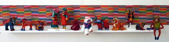 Susie Vickery, Tibetan Toys, 2008-2022. 300cm x 65cm (118" x 25½"). Embroidery, appliqué, toy making. Fabric, stuffing.