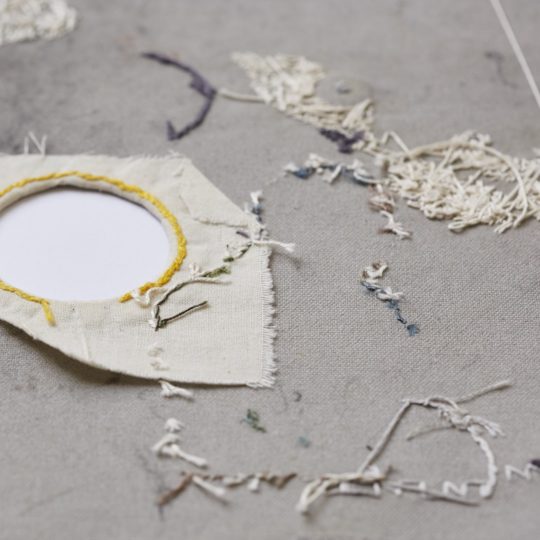 Richard McVetis, My Grey Pencil Case (detail), 2008. 22cm x 39cm (8½" x 15¼"). Hand embroidery, linen, cotton, cotton thread. Photo: Yeshen Venema