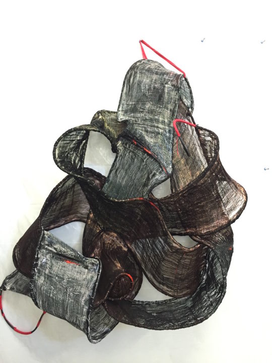 Elise Vazelakis, Woven steel, brass, copper, acrylic paint, tubing and cotton, 56Hx29Wx16D, 2015