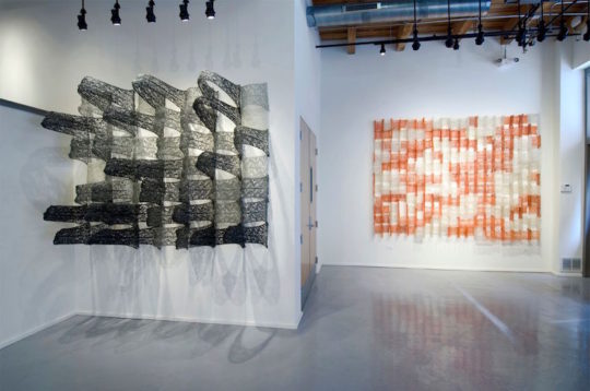 Yvette Kaiser Smith, Identity Sequence e Black, 2007/2008, 72 x 92 x 32 in., Identity Sequence RW pi, 2008, 88 x 112 x 6 in., DIGITS exhibition.