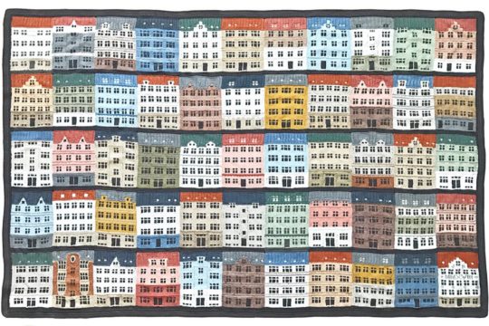 Jake Henzler, Copenhagen Building Blocks, 2018. 48cm x 44cm (19" x 17"). Knitted colour-work, patchwork, crochet. Cotton yarn.