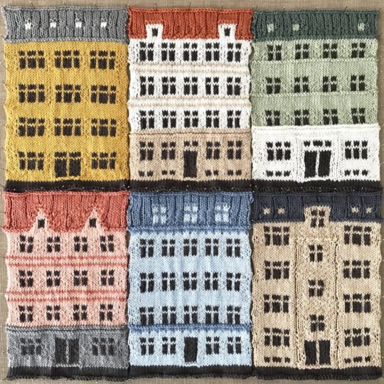 Jake Henzler, Copenhagen Building Blocks (detail), 2018. 48cm x 44cm (19" x 17"). Knitted colour-work, patchwork, crochet. Cotton yarn.