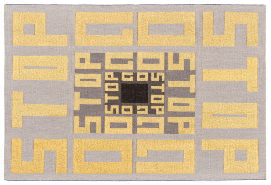 Caron Penney, Stop_Go_2008_2013, 62cm x 92cm, 2016, wool & gilt gold thread