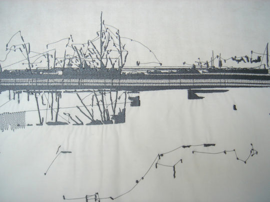 Vanessa Rolf, Kransnoyarsk, 2004, 40cm x 90cm, Digital stitched linen and cotton