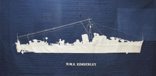 Vanessa.Rolf, H.M.S. Kimerley, 2012, 210cm x 104cm, dyed, patched, machine and hand stitched linen and cotton
