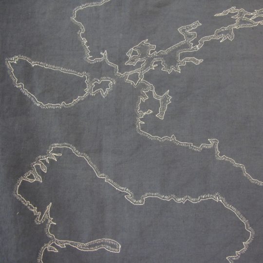 Vanessa Rolf, Battle of Narvik (detail), 2010-11. 170cm x 105cm (70" x 41"). Dyeing, patching, machine stitch, hand stitch. Linen and cotton, thread.