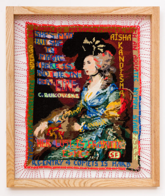 Sylvie Franquet, She famously fainted when She saw the Elgin Marbles, 2015. Wool, acrylic and lurex on cotton canvas sewn into ash frame, 46 x 54 cm. Photo Jonathan Greet