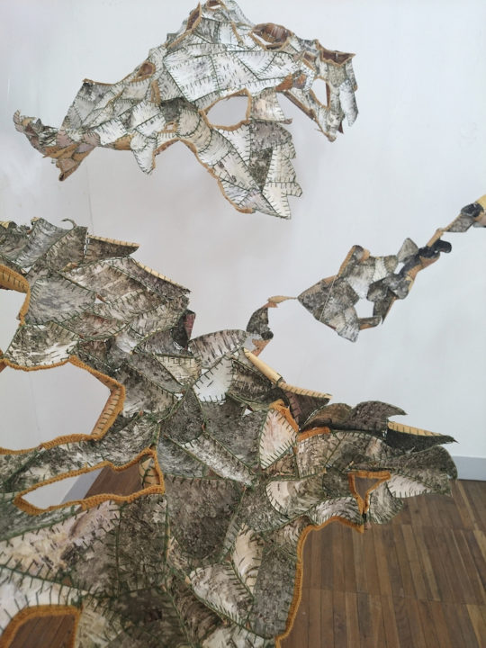 Hannah Streefkerk, A time for, 2014, Big leaves made of small pieces of birch bark sewed together for the environmental art biennale in South Korea
