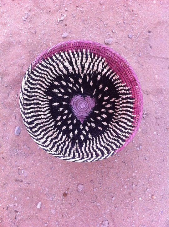 Terra Fuller, Zebra Heart basket, hand woven basket with natural dyes, 2014