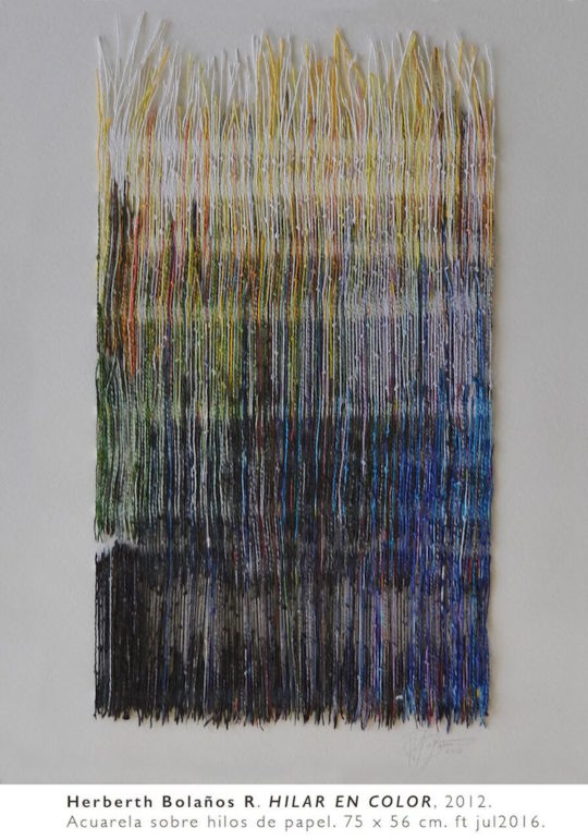 Herbert Bolaños, Spinning in colour, 2012, Watercolour over paper threads, 29” x 22”