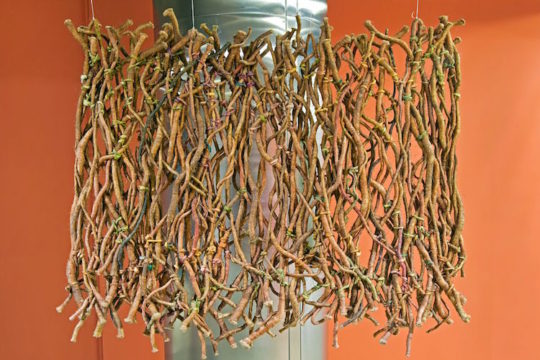 Paulina Ortiz, Cloud Forest, 1987, Wrapped sisal fibers with dyed sisal rope and bees wax, height 50 “x width 54″ x depth 4”