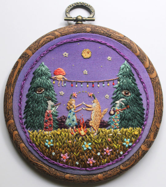 Irem Yazici, Celebration in the Forest, 2016, 4''x4'', Hand Stitch