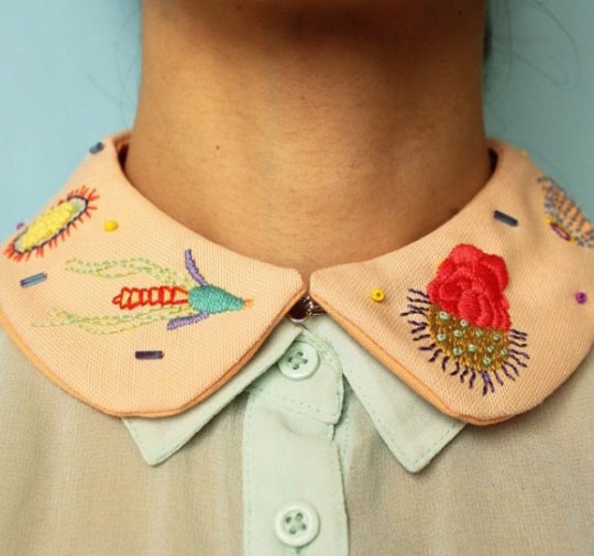 Irem Yazici, Microscopic Sea Creatures Peter Pan Collar, 2015, Hand stitch