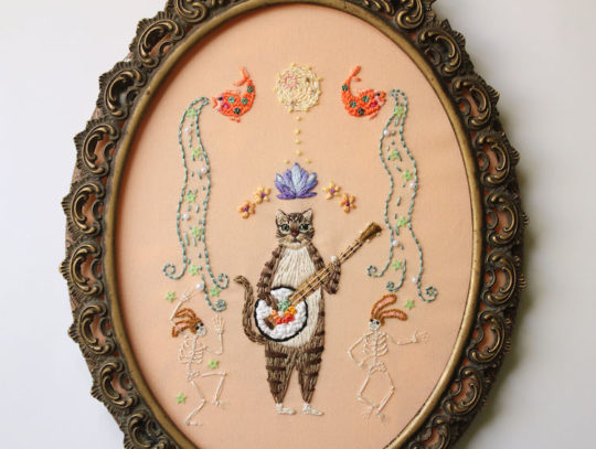 Irem Yazici, Moonlight Banjoist, 2015, 18 x 14 cm, Hand stitch