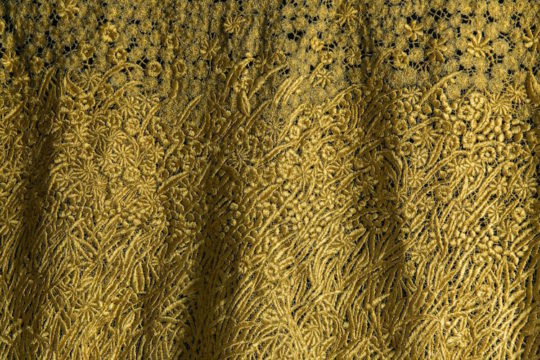 Kate Wells, Field of Gold (detail), 2016, 162 x 61cm, gold machine embroidery dissolvable fabric