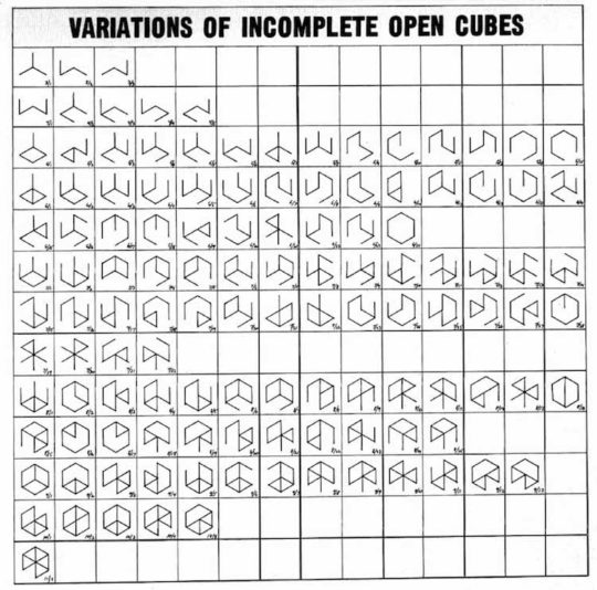 Sol Lewitt, Variations on incomplete open cubes, 1974