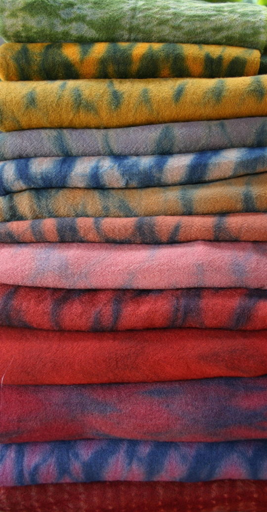 Vivien Prideaux, Wool cloth natural dyes with Indigo pieces 2m x 98 cms