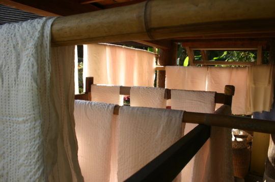 Vivien Prideaux, Drying mordant cloth, The Lao House, Studio Naenna, Chiang Mai, Thailand