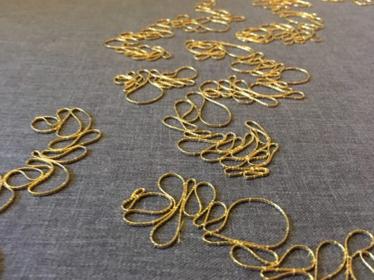 Hanny Newton, Paresthesia F Detail, 2017, 90cmx90cm, Gold braid on cotton linen