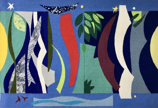 Jeni Ross, Linden Tapestry, 2020. 80cm x 120cm (31” x 47”). Woven tapestry. Wool, linen, cotton weft on cotton warp.