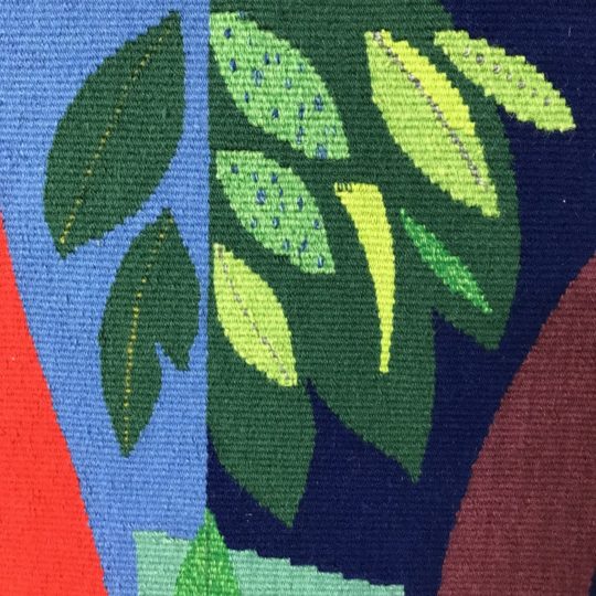 Jeni Ross, Linden Tapestry (detail), 2020. 80cm x 120cm (31” x 47”). Woven tapestry. Wool, linen, cotton weft on cotton warp.