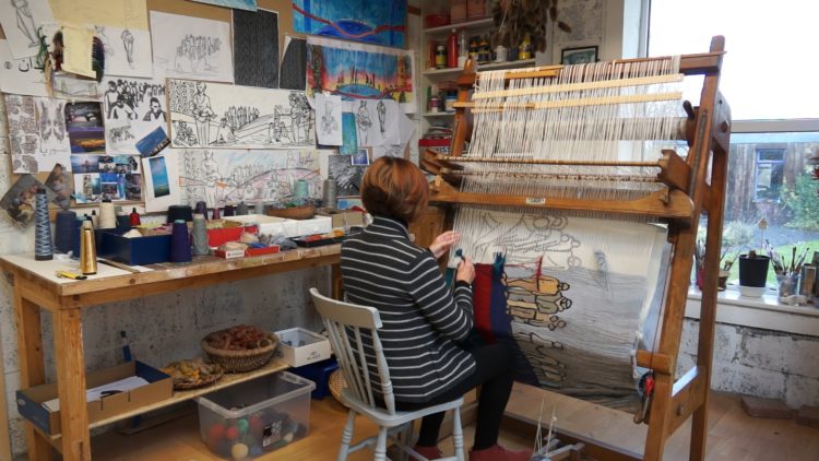 Frances Crowe working on her Dryad Loom. Photo: Mike Hourigan