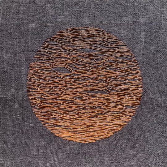 Hanny Newton, Tonal Copper Circle, 2020. 20cm x 20cm (8" x 8"). Goldwork. Linen, copper thread.