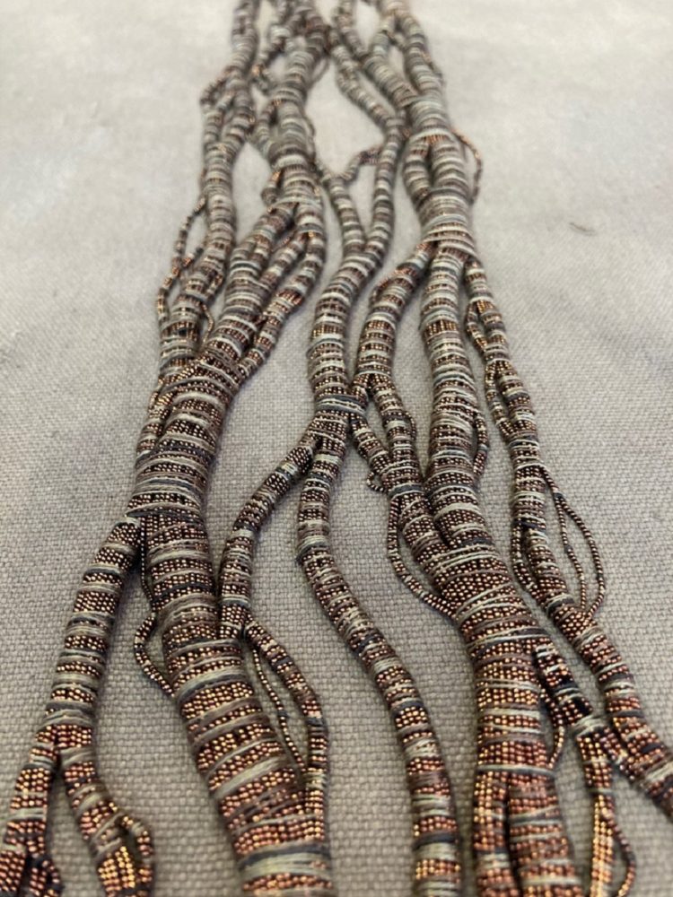 Hanny Newton, Branching (detail), 2020. 150cm x 300cm (60" x 118"). Goldwork. Linen, copper and gold thread, cotton thread.