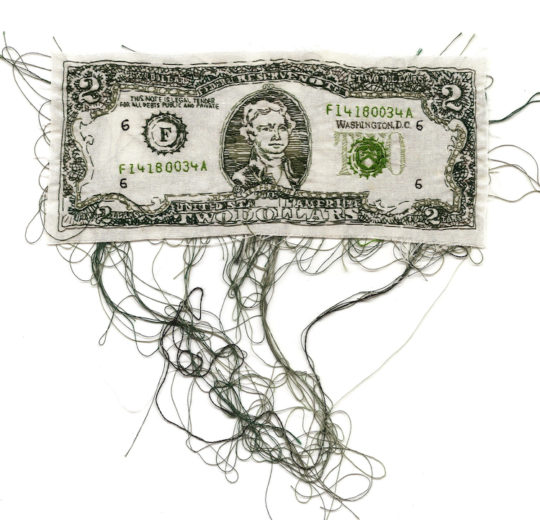 Lauren DiCioccio, Two Dollar Bill, 2010, 6.25w x 2.6h x 0.125d