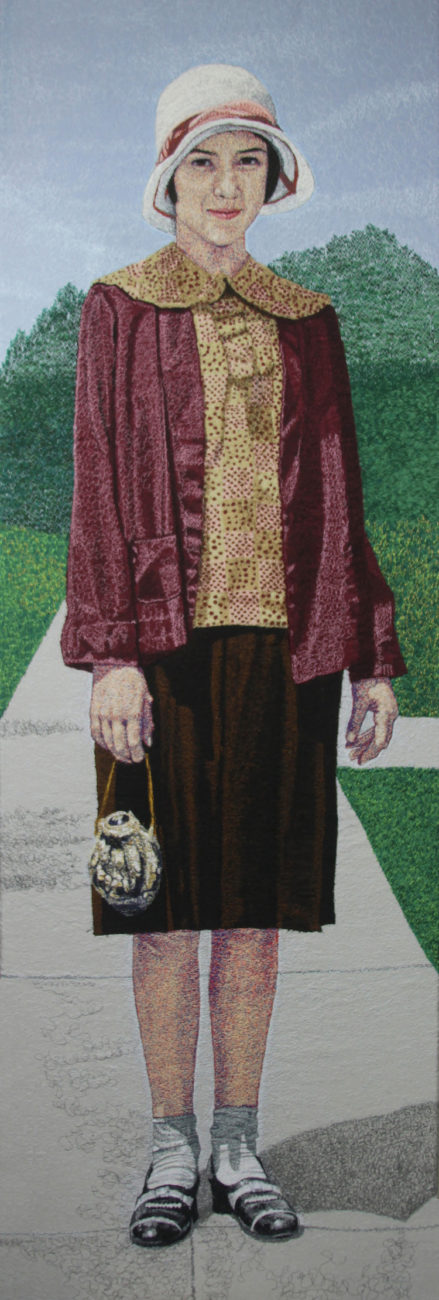 Frank Sabatté, Bernice Lee, Palo Alto, 1931, 60 x 20, 2017, Random-stitch, free-motion embroidery and appliqué