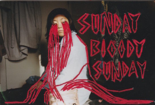 Nicole Chui, Sunday bloody sunday, 2017, 9.8 x 14.8cm, hand embroidery on film photography print