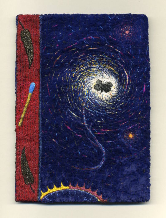 Tom Lundberg, Breviary, 2010, 7” x 5”, Cotton, silk, and metallic threads on rayon velvet