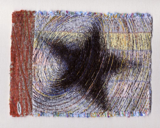 Tom Lundberg, Shirt Fragment, 2012. 6.25 × 8”, Cotton, silk, and polyester threads on cotton fabrics