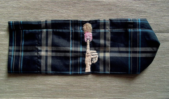 Susana Ortiz Maillo, Hey You Dick, Shhh! (Shut Your Trap). 22 x 36 cm. Embroidery on umbrella fabric, 2015