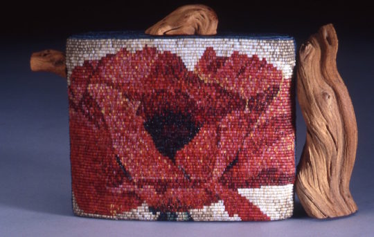 Kate Anderson, O'Keeffe Teapot (front view), 2002, 7.5 x 11.25 x 2, waxed linen and wood
