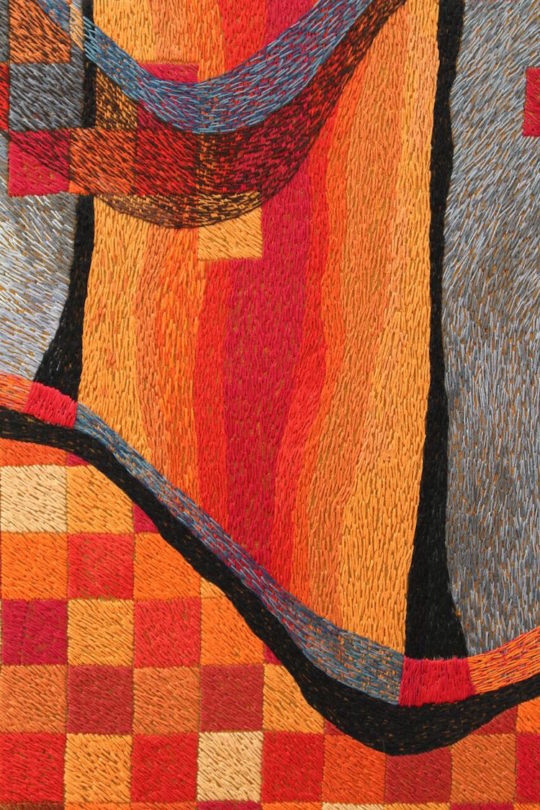Victoria Potrovitza, Ground Level (detail), 2012, hand embroidery, cotton threads on silk