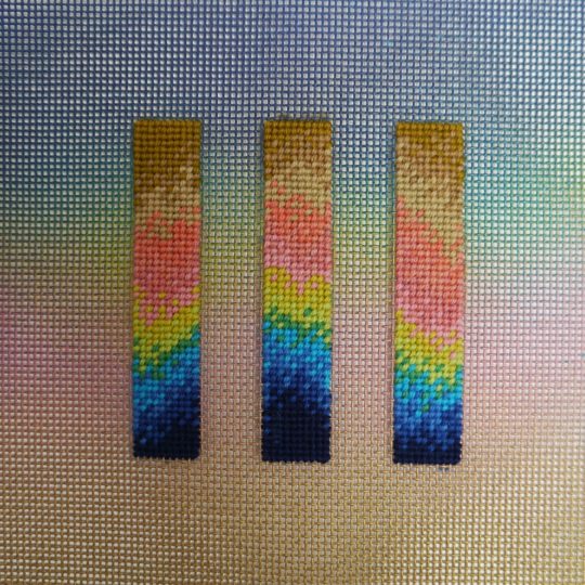 Zoe Gilbertson: Gradient Exploration, 2017, Tapestry canvas, spray paint, tapestry wool using tent stitch