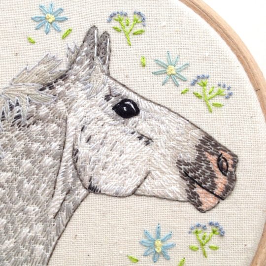Chloe Redfern: Custom horse portrait embroidery (Detail), 2017, Hand embroidery with stranded cotton thread