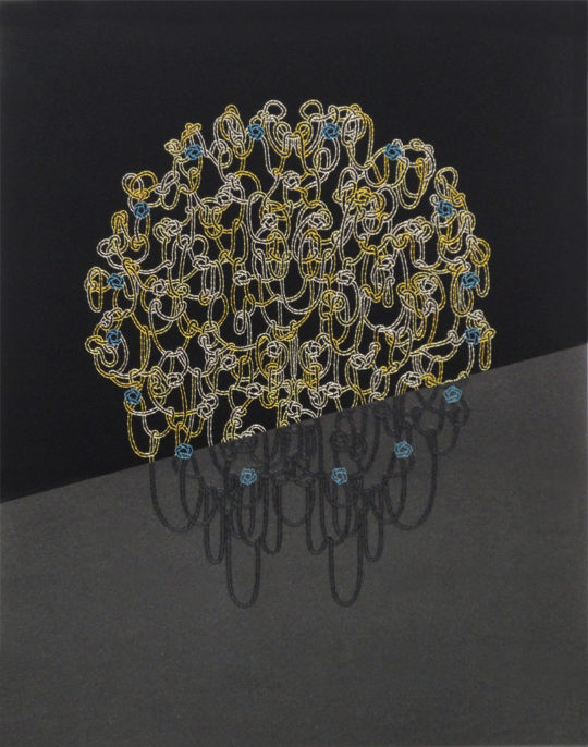Anouk Desloges: Knots Bouquet, 2013, Hand stitched embroidery on acrylic, latex paint and iron