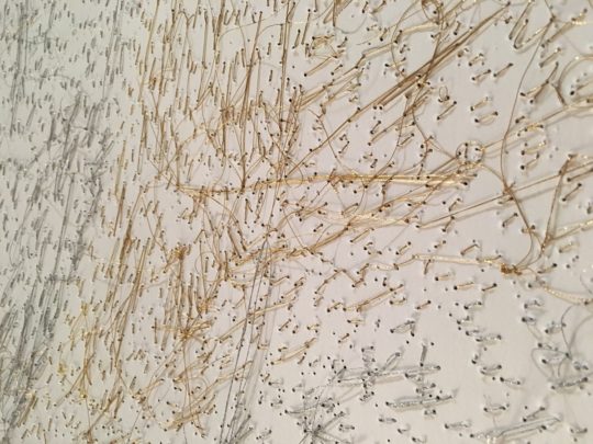 Melissa Zexter: Detail of the back of the embroidered photograph in progress