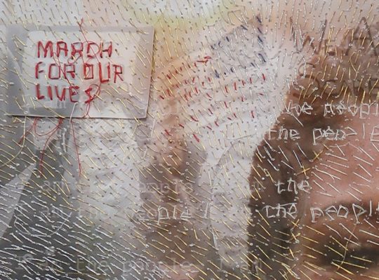 Melissa Zexter: Detail of embroidered text on photograph