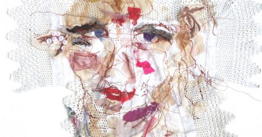 Ailish Henderson: Pistachio Smiles (Detail), 2016, Irish linen, watercolour paints and treasured fabrics